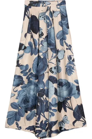 BIYAN Rose-print silk palazzo trousers