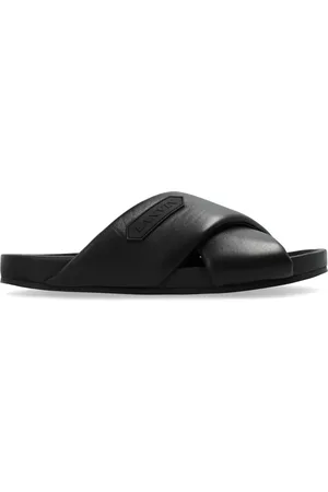 Lanvin Logo-appliqué crossover leather slides