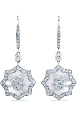 David Morris 18kt white gold Astra diamond and mother-of-pearl drop earrings