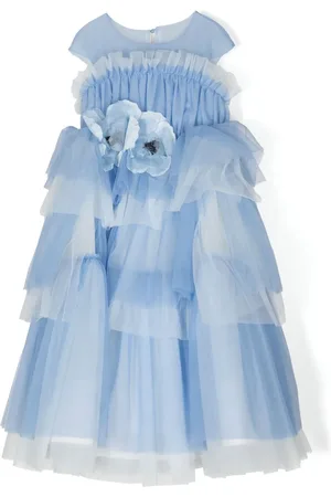 Marchesa Notte Floral-appliqu?? ruffled dress