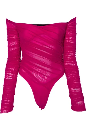 MUGLER Off-shoulder ruched bodysuit