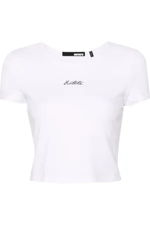 ROTATE Logo-embroidered cropped T-shirt