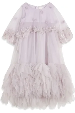 Maison Ava Floral-appliquétulle-overlay dress