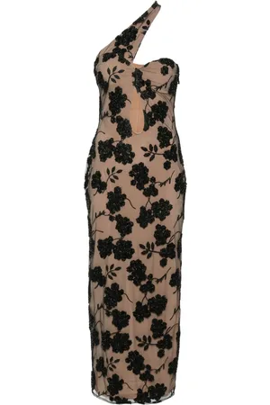 ROTATE Floral-beads midi dress