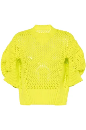 SACAI Puff-sleeve crochet-knit top
