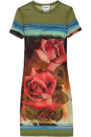 Jean Paul Gaultier Rose-print mesh minidress
