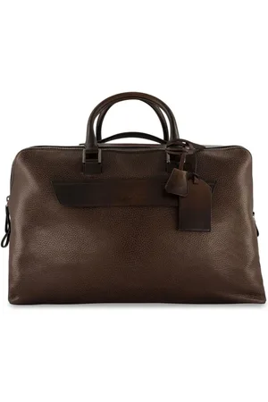 santoni Logo-debossed leather weekend bag