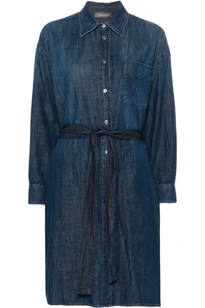 LORENA ANTONIAZZI Belted denim midi dress
