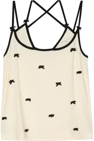 pushBUTTON Bow-appliqu?? cotton top