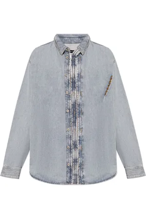 Y / PROJECT Logo-embroidered denim shirt