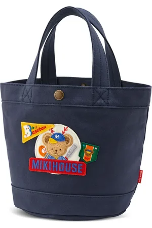Miki House Bear-patch cotton tote bag
