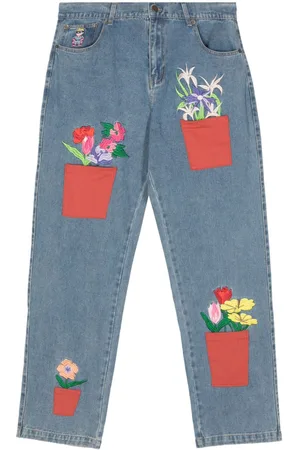 KIDSUPER STUDIOS Flower-pots straight jeans