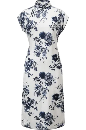 SHANGHAI TANG Floral-print cotton qipao