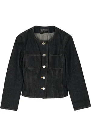 CHANEL 2000s CC-buttons collarless denim jacket