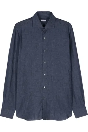 BARBA Mélange-effect linen shirt