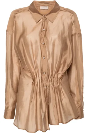 BLANCA Pleated spread-collar shirt