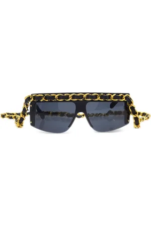 CHANEL 1980-1990s chain-strap rectangle-frame sunglasses