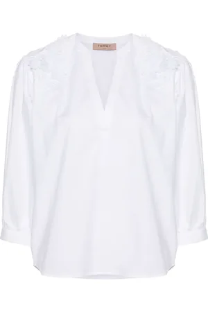 Twin-Set Floral lace appliqu?? poplin blouse