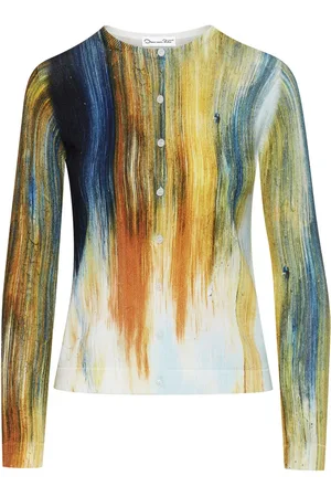 Oscar de la Renta Abstract Brushstroke-print cotton-blend cardigan