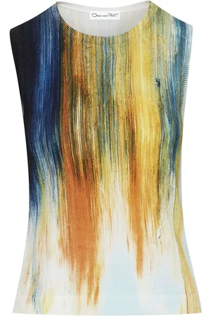 Oscar de la Renta Brush-print fine-knit top