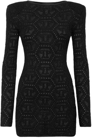 Philipp Plein Monogram-pattern lurex-knit minidress