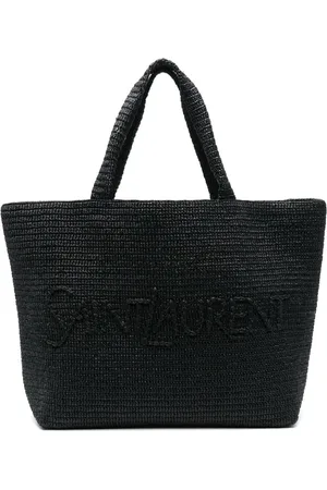 Saint Laurent Logo-embossed raffia tote bag