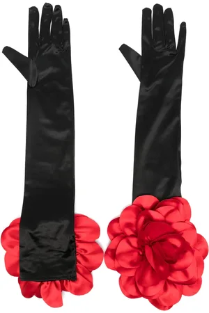 Parlor Floral-appliqu?? satin gloves
