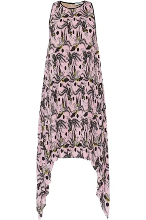 Kenzo Bird-print plissé midi dress