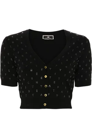 Elisabetta Franchi Rhinestone-logo cropped cardigan