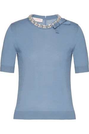 VALENTINO GARAVANI Crystal-embellished fine-knit T-shirt