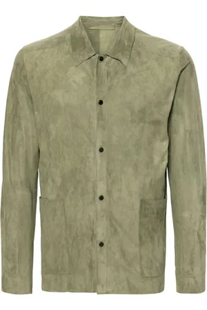 SALVATORE SANTORO Logo-plaque suede shirt