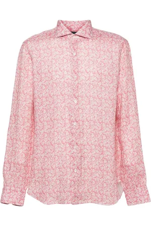 BARBA Floral-print linen shirt