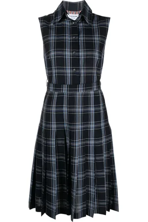 Thom Browne Plaid-check pleated shirtdress