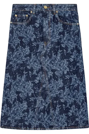 Ganni Floral-print denim skirt