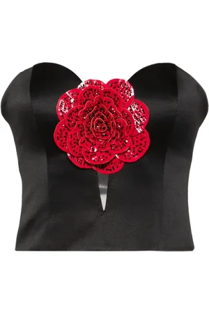 Parlor Floral-appliqué bustier top