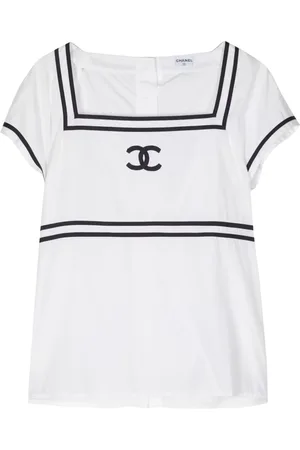 CHANEL 1990s stripe-trim cotton blouse