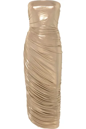 Norma Kamali Diana strapless lam?? midi dress