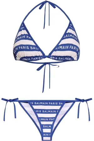 Balmain Striped logo-print bikini