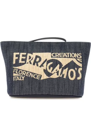 Salvatore Ferragamo Logo-print denim make up bag