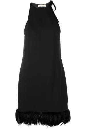 Saint Laurent Feather-trim sleeveless mini dress