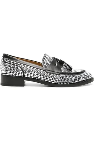 RENE CAOVILLA Rhinestone-embellished leather loafers