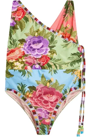 Farm Rio Floral-print draped swimsuit