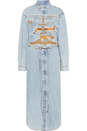 Y / PROJECT Logo-embroidered denim shirtdress