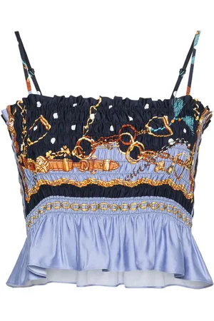 Maje Polka dot-print smocked crop top