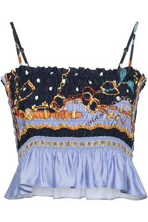 Maje Polka dot-print smocked crop top