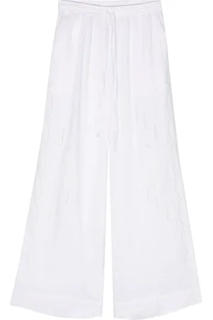 P.A.R.O.S.H. Floral-embroidered linen trousers
