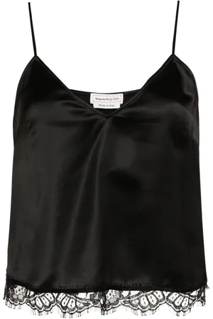 Alexander McQueen Lace-trim satin crop top