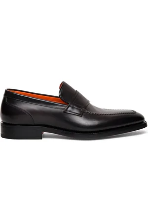 santoni Almond-toe leather penny loafers