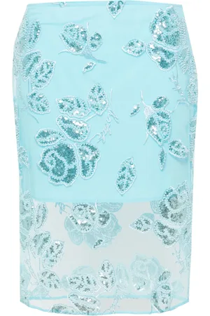 ROTATE Floral-embroidery mesh skirt