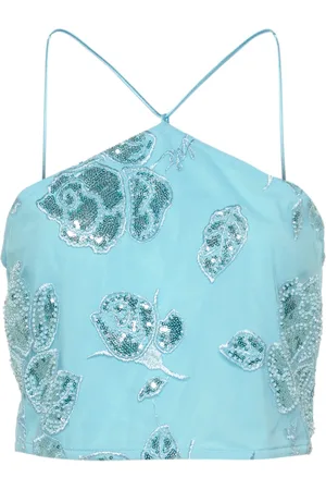 ROTATE Floral-embroidery crop top